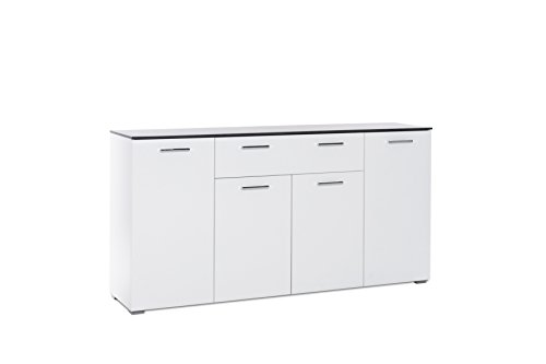 Kommode - Sideboard Hochglanz Front / Beton-Optik Topplatte (B/H/T: ca.: 160 x 84 x 40 cm) mit 4 Türen / 1 Schubkasten, verchromte Griffe - made in Germany von Intertrade