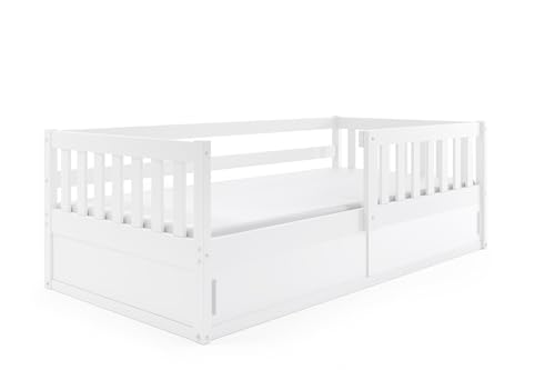 Interbeds Kinderbett Smart 80x160cm mit Lattenrost und Stauraum unter Bett Jugendbett mit Rausfallschutz sehr Stabiler Konstruktion komfortabel funktional Einzelbett (weiß) von Interbeds