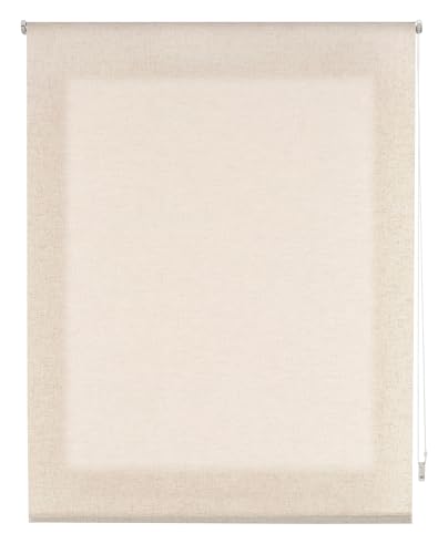 INTERBLIND | Transparentes Rollo mit Leinenstruktur, Größe 120 x 200 cm (B x H) - Rollo Beige, Stoffgröße 117 x 195 cm - Leinenrollo von Interblind