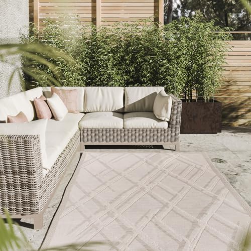 Interiyou Outdoor Teppich Florenz - 240x350 cm Creme - Wetterfest & UV-beständig für Balkon, Terrasse und Garten - Flachgewebe Aussenteppich von Interiyou