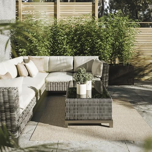 Interiyou Outdoor Teppich Asti - 300x300 cm Taupe - Naturfaser Optik - Wetterfest & UV-beständig für Balkon, Terrasse und Garten - Flachgewebe Aussenteppich von Interiyou