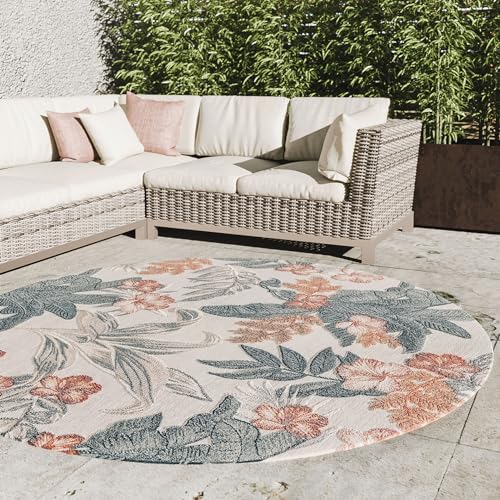 Interiyou Outdoor Teppich Florenz - 320x320 cm Rund Multicolor - Wetterfest & UV-beständig für Balkon, Terrasse und Garten - Flachgewebe Aussenteppich von Interiyou