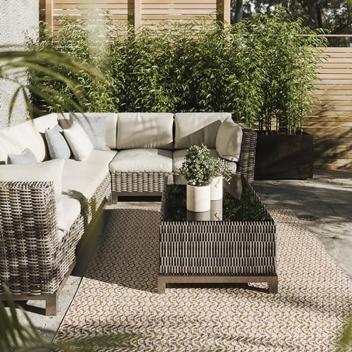 Interiyou Outdoor Teppich Kano - 240x350 cm Creme/Beige - geometrische Muster - Wetterfest & UV-beständig für Balkon, Terrasse und Garten - Flachgewebe Aussenteppich von Interiyou
