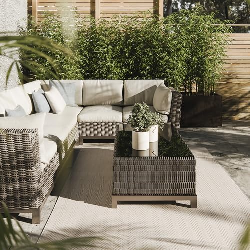 Interiyou Outdoor Teppich Kano - 300x400 cm Creme/Grau - geometrische Muster - Wetterfest & UV-beständig für Balkon, Terrasse und Garten - Flachgewebe Aussenteppich von Interiyou