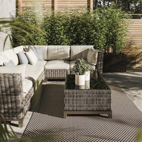 Interiyou Outdoor Teppich Lome - 200x300 cm Schwarz - geometrische Muster - Wetterfest & UV-beständig für Balkon, Terrasse und Garten - Flachgewebe Aussenteppich von Interiyou