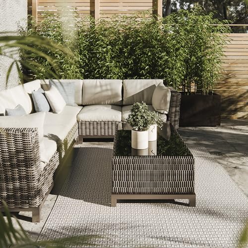 Interiyou Outdoor Teppich Lome - 200x300 cm Weiß - geometrische Muster - Wetterfest & UV-beständig für Balkon, Terrasse und Garten - Flachgewebe Aussenteppich von Interiyou