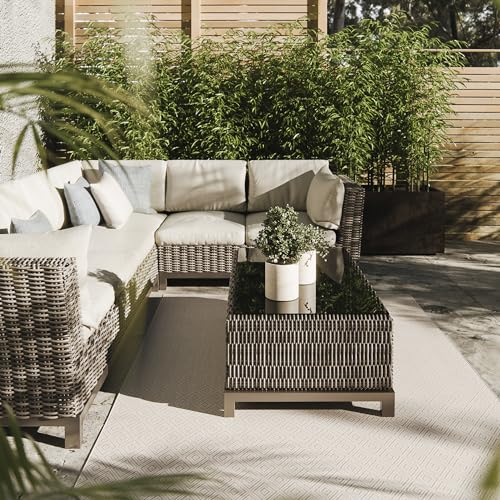 Interiyou Outdoor Teppich Lome - 240x350 cm Weiß - geometrische Muster - Wetterfest & UV-beständig für Balkon, Terrasse und Garten - Flachgewebe Aussenteppich von Interiyou
