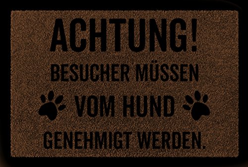 Interluxe FUSSMATTE Türmatte Achtung BESUCHER Hund Hundematte Geschenk Bodenmatte Braun von Interluxe