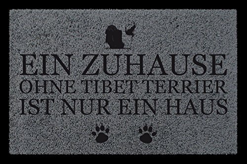 Interluxe FUSSMATTE Türmatte EIN ZUHAUSE OHNE [ Tibet Terrier ] Tierisch Hund Viele Farben Dunkelgrau von Interluxe