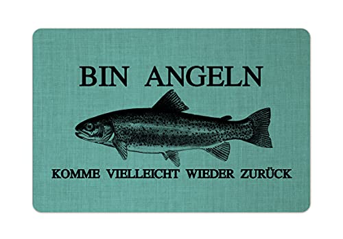 Interluxe Fußmatte 40x60 cm - Bin Angeln - rutschfeste Fussmatte als Geschenkidee für Angler, Fischer, Wasser, Teich, Hobby Türkis von Interluxe