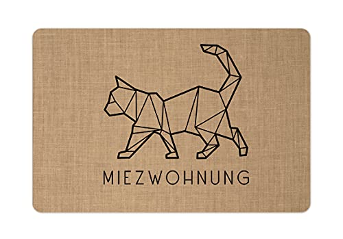 Interluxe Fußmatte 40x60 cm - Miezwohnung- rutschfeste Fussmatte, Katze, Fellnase, Haustier, Kater Beige von Interluxe