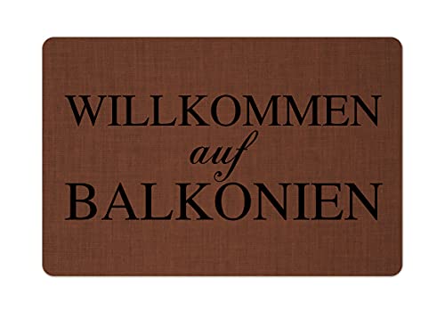 Interluxe Fußmatte 40x60 cm - Willkommen auf Balkonien - rutschfeste Fussmatte, Wohlfühlen, Natur, Garten, Terrasse Braun von Interluxe