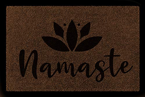 Interluxe Fußmatte mit Spruch - Namaste/Lotus - 40x60cm Fussmatte als Geschenk Yoga, Dankbarkeit, Respekt, Gruß (Braun) von Interluxe