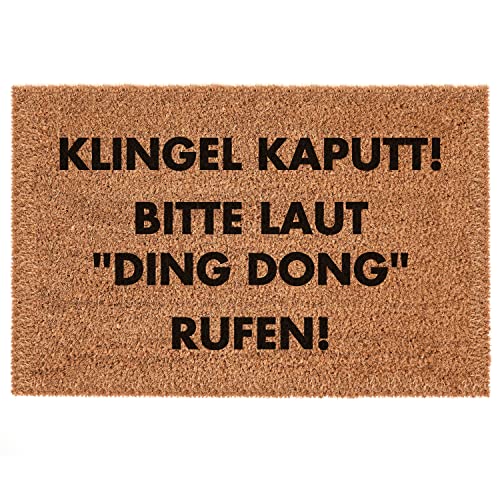 Interluxe Kokos-Fußmatte - Klingel kaputt - lustige Fußmatte mit Spruch - hergestellt zu 100% in Deutschland - Sauberlaufmatte Schmutzfangmatte robuste Qualität (40 x 60 cm) von Interluxe