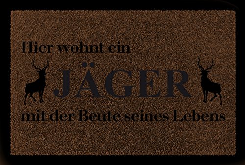 Interluxe SCHMUTZMATTE Fußmatte Hier WOHNT EIN JÄGER Hobby Geschenk Dekomatte Jagen Spruch Braun von Interluxe