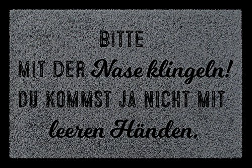 Interluxe TÜRMATTE Fußmatte Bitte MIT DER Nase KLINGELN Eingang Flur Haustür Geschenk Dunkelgrau von Interluxe