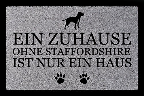 Interluxe TÜRMATTE Fußmatte EIN ZUHAUSE OHNE [ Staffordshire ] Hund Flur Viele Farben Hellgrau von Interluxe