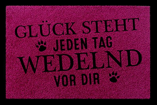 Interluxe TÜRMATTE Fußmatte GLÜCK Steht JEDEN Tag WEDELND VOR DIR Hund Eingang Spruch Fuchsia von Interluxe