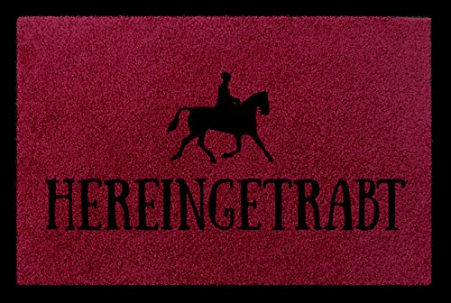 Interluxe TÜRMATTE Fußmatte HEREINGETRABT Hobby Reiten Pferd Stall Türvorleger Geschenk Bordeauxrot von Interluxe