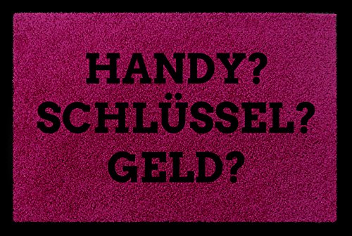 Interluxe TÜRMATTE Fußmatte Handy SCHLÜSSEL Geld Flur Lustig Gedenk Vergesslich Check Deko Fuchsia von Interluxe