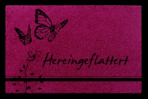 TÜRVORLEGER Fußmatte HEREINGEFLATTERT Schmetterling Türmatte Viele Farben Fuchsia von Interluxe