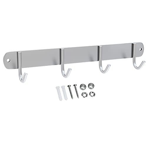 INTIRILIFE Edelstahl Garderobenleiste Modell E - 4 Haken - 30 x 5 cm - Kleiderhaken Garderobe Hakenleiste in 5 verschiedenen Designs von INTIRILIFE