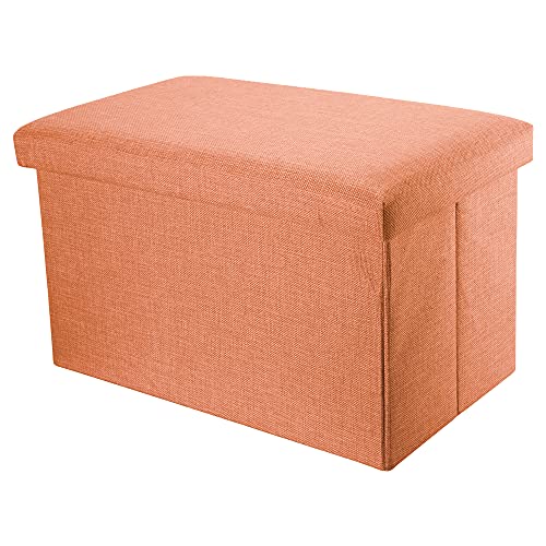 INTIRILIFE Faltbare Sitzbank 78x38x38 cm in MANDARINEN ORANGE - Sitzwürfel mit Stauraum und Deckel aus Stoff in Leinen Optik - Sitzcube Fußablage Aufbewahrungsbox Truhe Sitzhocker von INTIRILIFE