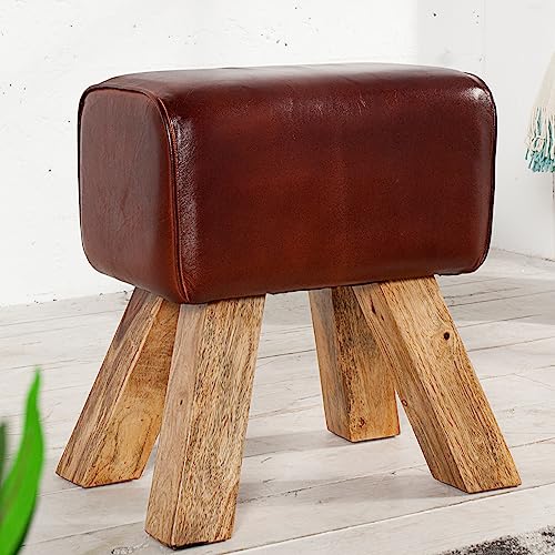 Invicta Interior Kult Sitzhocker TURNBOCK mit Echtleder Bezug Mangoholz Schulsport Hocker Natur 40cm Fußhocker aus Holz mit Lederbezug von Invicta Interior