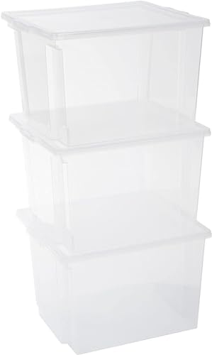 Iris Ohyama Vielseitige Aufbewahrungsboxen, 30L, 3er-Set, Transparent, Leicht schließba Deckel, Stapelbar, Plastik, Für Schrank, Regale, Organisation, Kleidung, Bettlaken, Garage, USB-M von Iris Ohyama