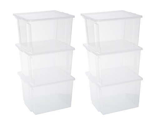 Iris Ohyama Vielseitige Aufbewahrungsboxen, 30L, 6er-Set, Transparent, Leicht schließba Deckel, Stapelbar, Plastik, Für Schrank, Regale, Organisation, Kleidung, Bettlaken, Garage, USB-M von Iris Ohyama