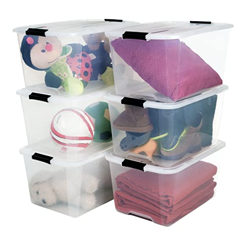 Iris Ohyama Aufbewahrungsbox mit Deckel, 45L, 6er-Set, Transparent, Schnappverschlüsse mit Griffen, Stapelbar, Stark & Langlebig, Für Kleidung, Garage, Zuhause, Büro, Plastikbox, Lagerung TB-45 von Iris Ohyama