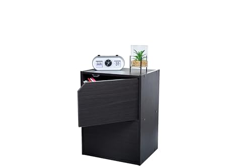 Iris Ohyama, Bücherregal, Möbel mit 2 Türen und 2 Regalen, Einfache Montage, Design, Modular, Büro, Schlafzimmer, Wohnzimmer - Module Shelf MDB-2D- Eiche Schwarz von Iris Ohyama