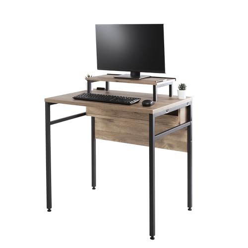 Iris Ohyama, Schreibtisch, Computertisch, Bildschirmerhöhung, Computerständer, Industriell, Modern, Büro, Schlafzimmer, Wohnzimmer - Desk with Monitor Stand CSD-800M - Aschbraun von Iris Ohyama