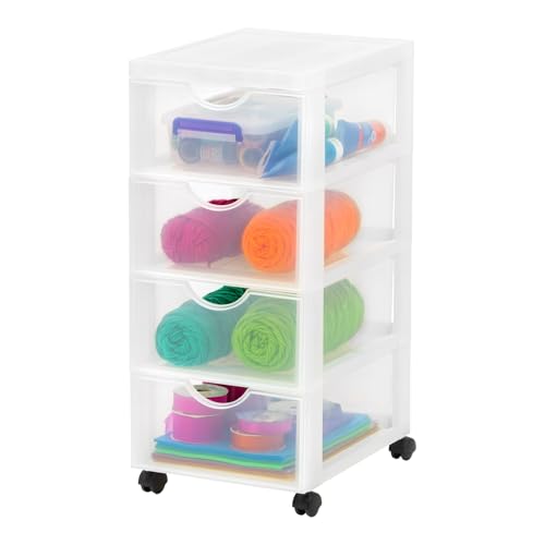 Iris Ohyama Kunststoff-Schubladenbox mit Rollen, 4 flachen Schubladen, Mattweiß, Griffe zum Ziehen, Für Schlafzimmer, Schule & Büro, BPA-frei, Schubladenschrank, Rollcontainer, A4 Drawer, DDDC-004 von Iris Ohyama