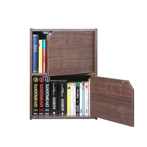 Iris Ohyama, Bücherregal, Möbel mit 2 Türen und 2 Regalen, Einfache Montage, Design, Modular, Büro, Schlafzimmer, Wohnzimmer - Module Shelf MDB-2D - Braun von Iris Ohyama