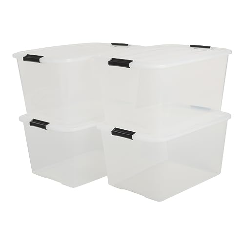 Iris Ohyama Aufbewahrungsbox mit Deckel, 45L, 4er-Set, Transparent, Schnappverschlüsse mit Griffen, Stapelbar, Stark & Langlebig, Für Kleidung, Garage, Zuhause, Büro, Plastikbox, Lagerung TB-45 von Iris Ohyama