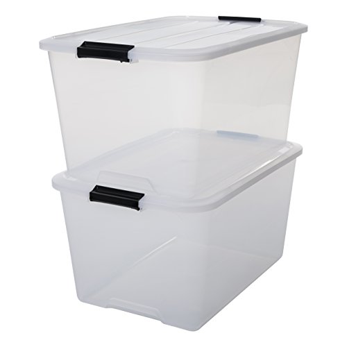 Iris Ohyama Aufbewahrungsbox mit Deckel, 45L, 2er-Set, Transparent, Schnappverschlüsse mit Griffen, Stapelbar, Stark & Langlebig, Für Kleidung, Garage, Zuhause, Büro, Plastikbox, Lagerung TB-45 von Iris Ohyama