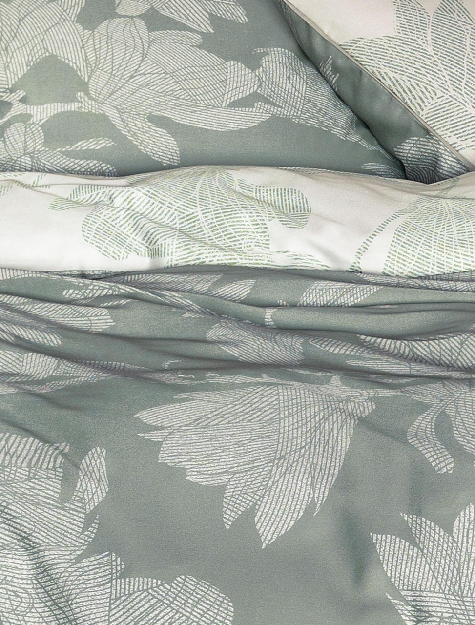 Irisette Glamour Mako-Satin Bettwäsche 155x220 Wende Blüten salbei natur 8502-30 von Irisette