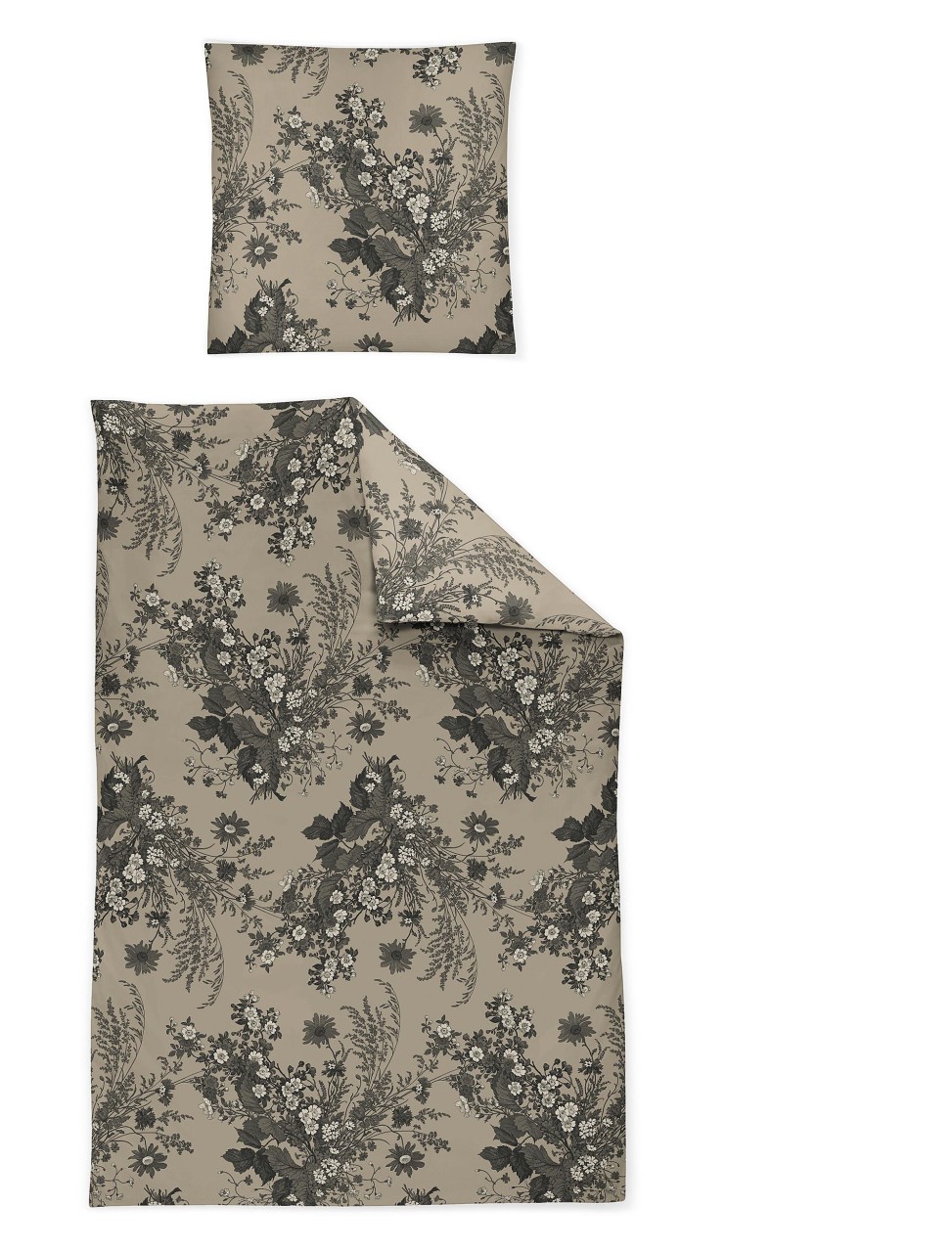 Irisette Sky Mako-Satin Bettwäsche 155x220 Blüten Blumen natur schwarz 8396-80 von Irisette