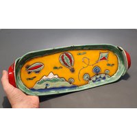 Handgemachte Keramik Servierplatte in Leuchtenden Farben - Handgefertigtes Tablett Bunte Dekoration Wohnkultur Keramikkunst Einzigartige von Ivaspottery