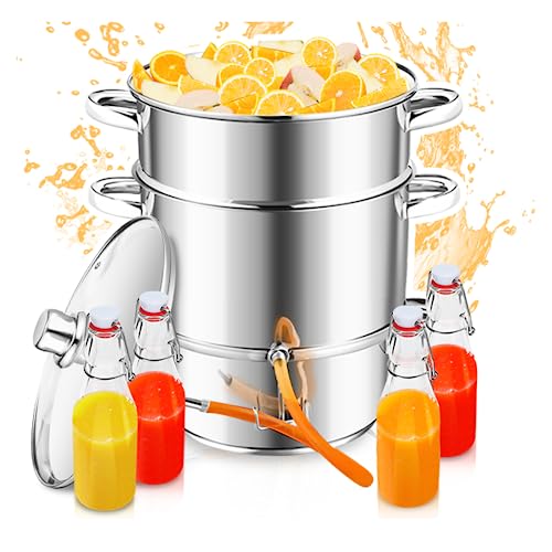 Izrielar Dampfentsafter 16L Edelstahl Entsafter Saftpresse Ø 26 cm mit 4 Bügelflasche, Schonendes Entsaften von Obst und Gemüse, für alle Herdarten geeignet, Silber, (ZA8895-M-1c) von Izrielar