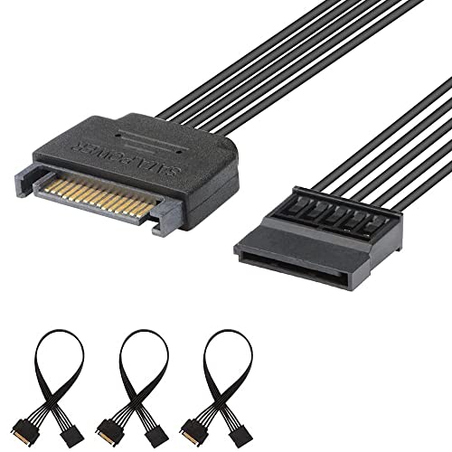 J & D 15 Pin SATA Power Verlängerungskabel, Male zu Female Kabel – 25,4 cm, schwarz 3 Stück von J&D