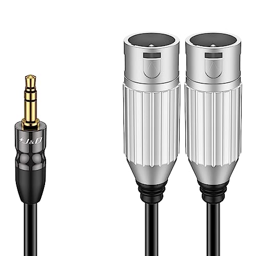 J&D 3,5mm 1/8 Zoll auf Dual XLR Kabel, PVC Ummanteltes XLR auf 1/8 TRS Stecker Unsymmetrische Verbindung Stereo Audio Patch Kabel Adapter für Laptop DSLR Kamera Smartphone Mikrofon, 1,8 Meter von J&D