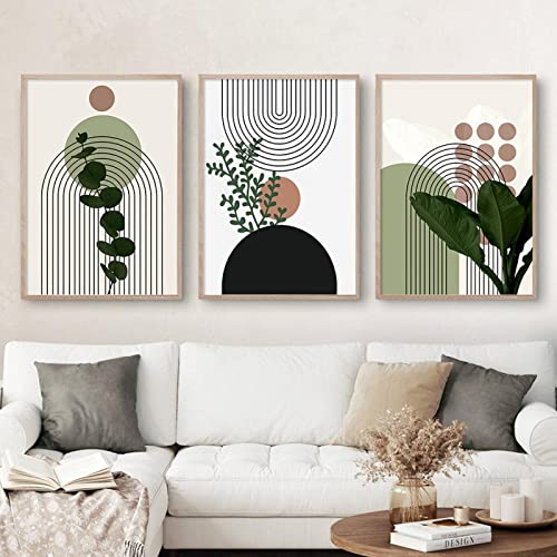 3 Stück moderne abstrakte grüne Pflanze, Blatt, Sonnenlinien, Wand, Boho-Kunst, Canva-Gemälde, Poster, Druck, Bilder, Wohnzimmer, Dekor, Geschenke, 40 x 60 cm x 3, rahmenlos von JACBON