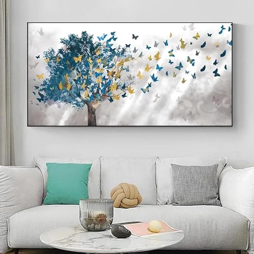 JACBON Blauer Baum-Schmetterling, Leinwandgemälde, moderne nordische Wandkunst, Posterdruck, abstrakte Bilder, Leinwanddrucke, Wanddekoration, Geschenke, 40 x 80 cm, rahmenlos von JACBON