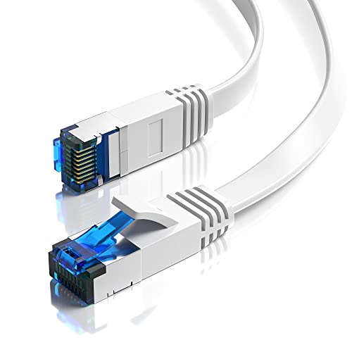 JAMEGA - 0,25m CAT.7 Netzwerkkabel Flach Ethernet Kabel Patchkabel in Weiß | Gigabit Lan 10Gbit/s | 600MHz | Cat-7 Rohkabel U/FTP PIMF Schirmung mit RJ45 Stecker | Router Switch Modem von JAMEGA