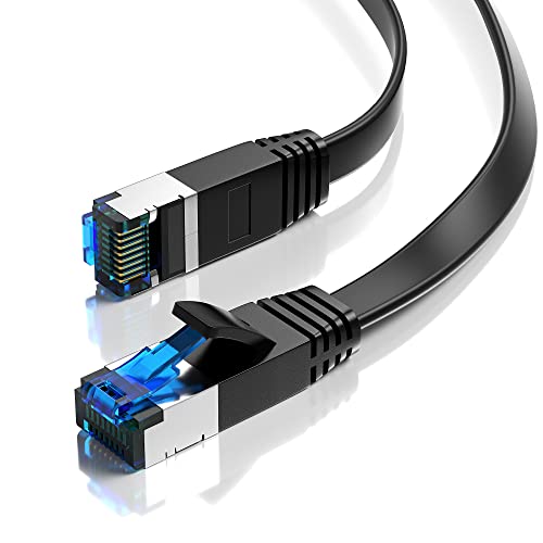 JAMEGA - 0,5m CAT.7 Netzwerkkabel Flach Ethernet Kabel Patchkabel in Schwarz | Gigabit Lan 10Gbit/s | 600MHz | Cat-7 Rohkabel U/FTP PIMF Schirmung mit RJ45 Stecker | Router Switch Modem von JAMEGA