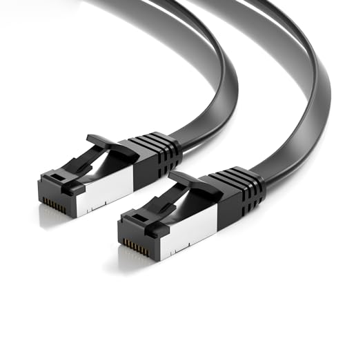 JAMEGA - 0,5m CAT. 8.1 Netzwerkkabel Flach Ethernet Kabel Patchkabel in Schwarz | Gigabit Lan 40 Gbit/s | 2000 MHz | Cat-8 Flachbandkabel U/FTP PIMF Schirmung mit RJ45 Stecker | Router Switch Modem von JAMEGA