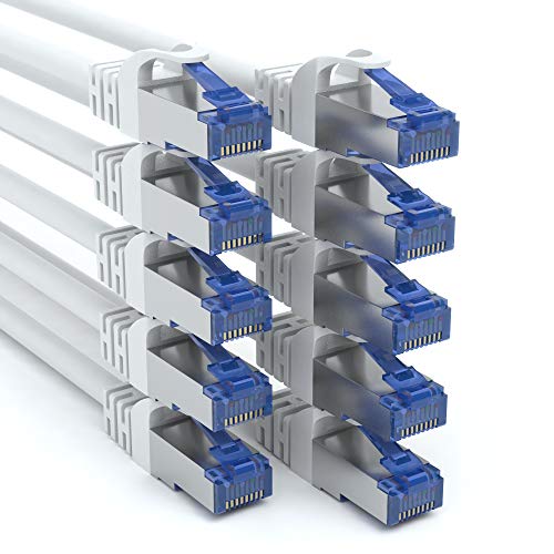 JAMEGA - 10 Stück - 0,25m CAT 7 Netzwerkkabel Gigabit Ethernet LAN Kabel in weiß | 10000 Mbit s | Patchkabel Cat.7 Rohkabel SFTP PIMF Schirmung RJ45 Stecker | Switch Router Modem Access Point von JAMEGA