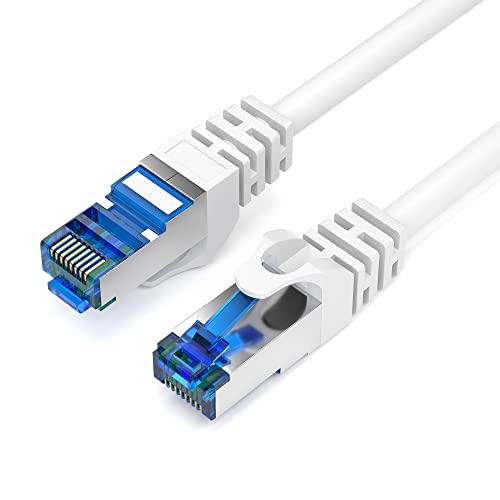 JAMEGA - 15m CAT 7 Netzwerkkabel Gigabit Ethernet Lan Kabel in weiß | 10000 Mbit s | Patchkabel Cat.7 Rohkabel S FTP PIMF Schirmung mit RJ45 Stecker | Switch Router Modem Access Point von JAMEGA